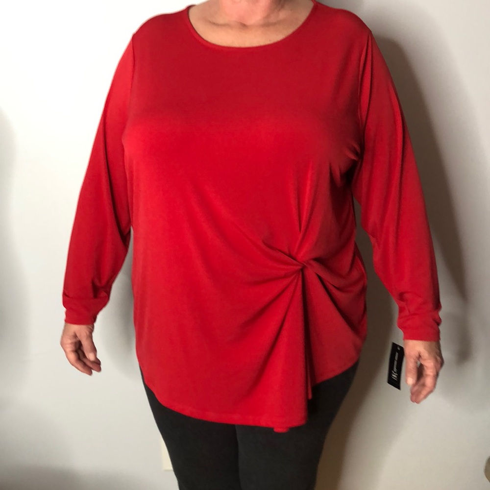 International Concepts Red Side Knot Top